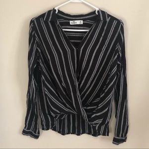 Black+Gray Striped Hollister Long Sleeve Blouse
